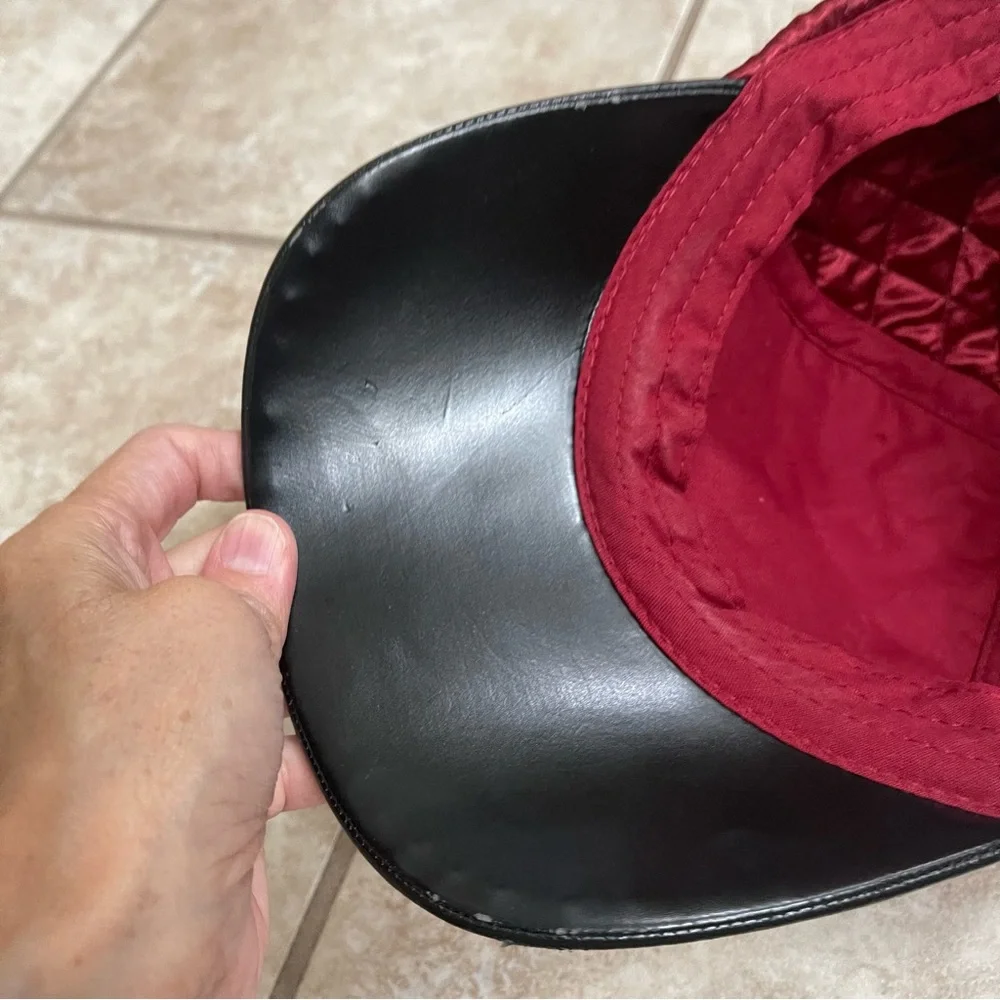 Disney‎ Parks Original Red Quilted Hat Black Mickey Rose Ears Beauty & the Beast